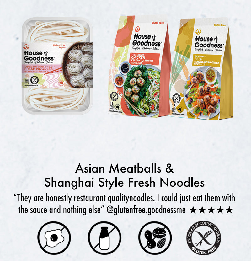Gluten free and allergy friendly ready made meal. Gluten Free meatballs and noodles. Find your nearest stockist. Sydney, Australia